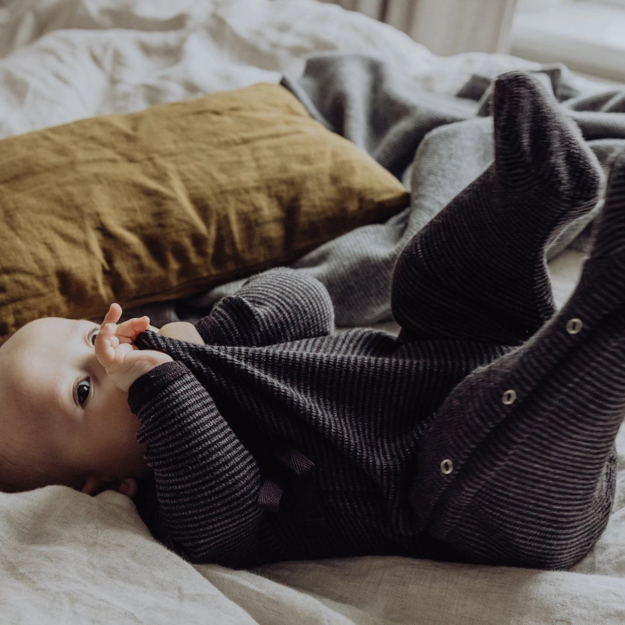 Finch & Fable Wool Rib Footie - Storm Stripe